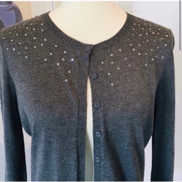 Central Park West Sequined Cardigan Gray Size S - Picture 2 of 8